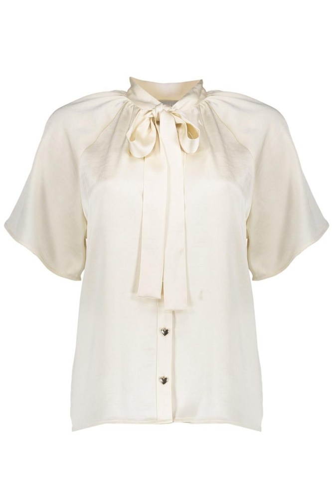 BLOUSE MET SATIJNEN LOOK EN STRIKDETAIL 53072 14 Off-white